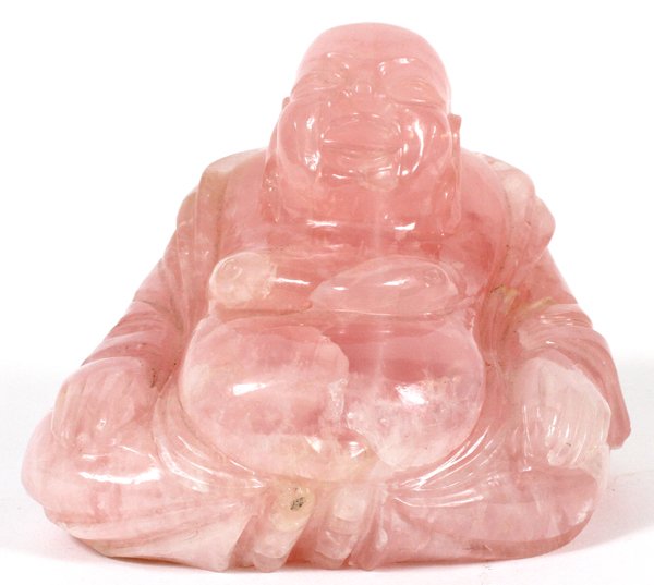 CHINESE ROSE QUARTZ FIGURE BUDDHA C. 1900 (1 of 2)