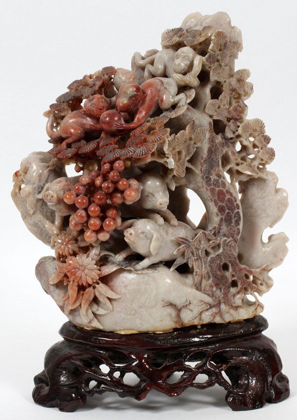 CHINESE CARVED SOAPSTONE ANIMALS & FOLIAGE (1 of 2)