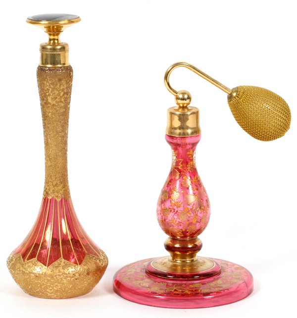 BOHEMIAN GILT & CRANBERRY GLASS PERFUMES, TWO (1 of 2)