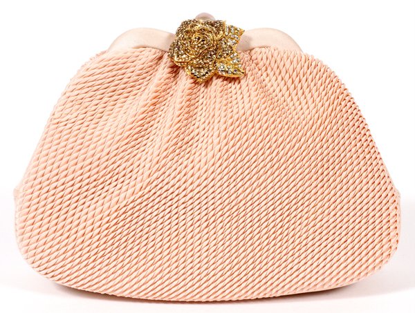 JUDITH LEIBER PLEATED PINK SATIN EVENING BAG (1 of 2)