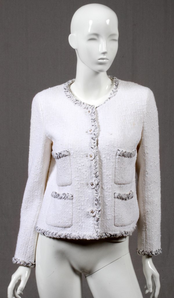 CHANEL BLACK & WHITE COTTON & TWEED SUIT JACKET (1 of 3)
