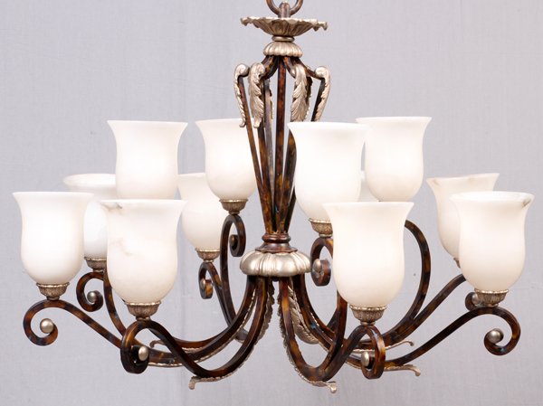 CONTEMPORARY ALABASTER & METAL CHANDELIER (1 of 2)