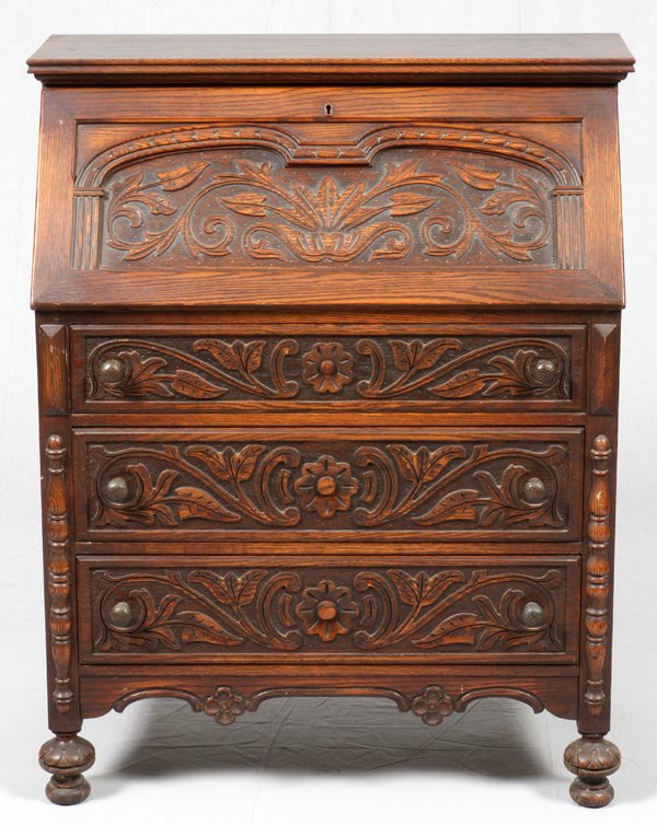 CENTENNIAL HAND CARVED WALNUT DROP FRONT DESK (1 of 3)