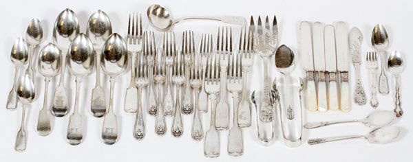 SILVERPLATE & COIN SILVER FLATWARE 61 PIECES (1 of 1)