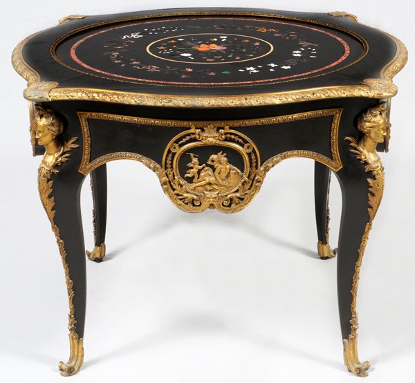 LOUIS XV PIETRA DURA EBONY & BRONZE MOUNTED TABLE (1 of 7)