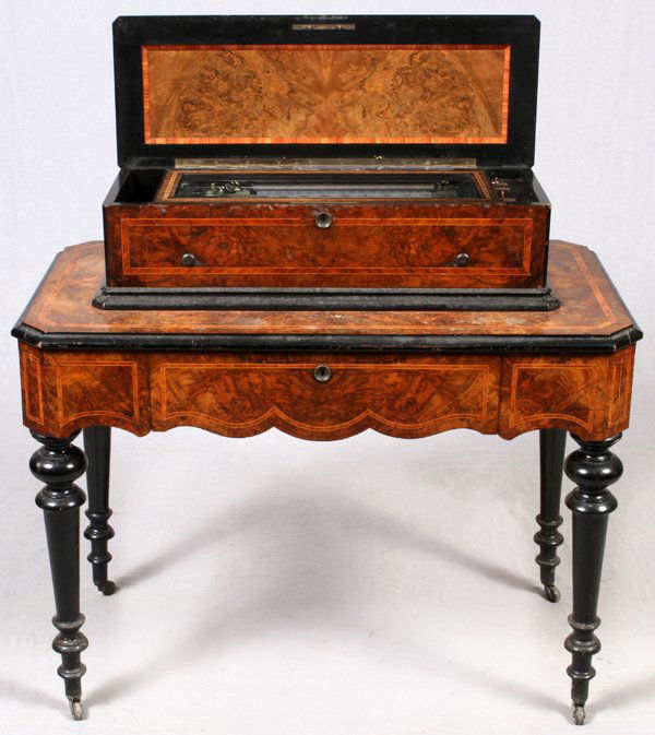 SWISS MANDOLINE BURL WALNUT CYLINDER MUSIC BOX (1 of 7)