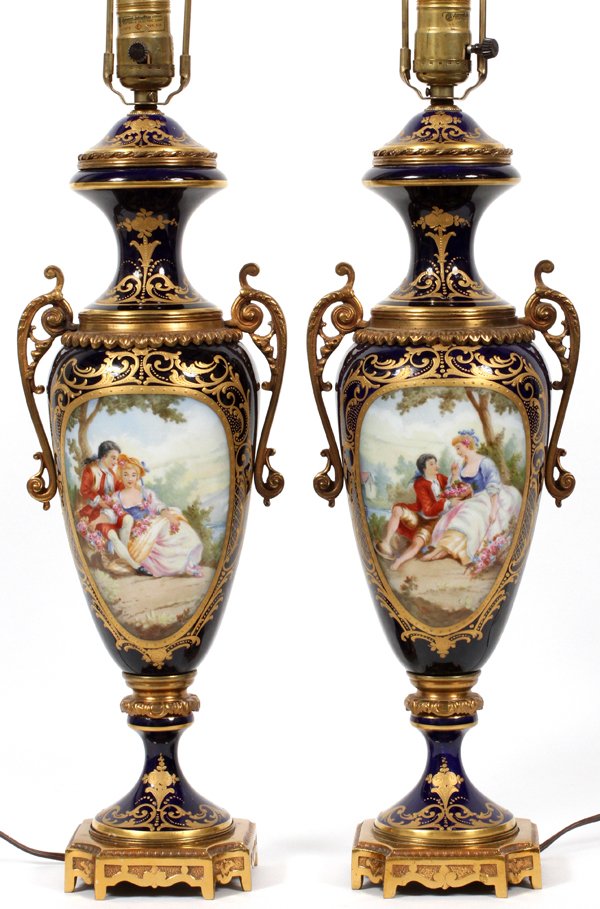 SEVRES HAND PAINTED PORCELAIN SINGLE LIGHT LAMPS (1 of 9)