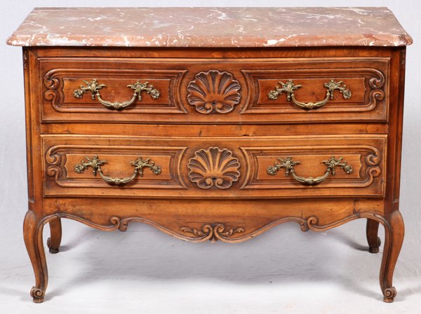 FRENCH 2 DRAWER WALNUT & MARBLE TOP COMMODE (1 of 3)