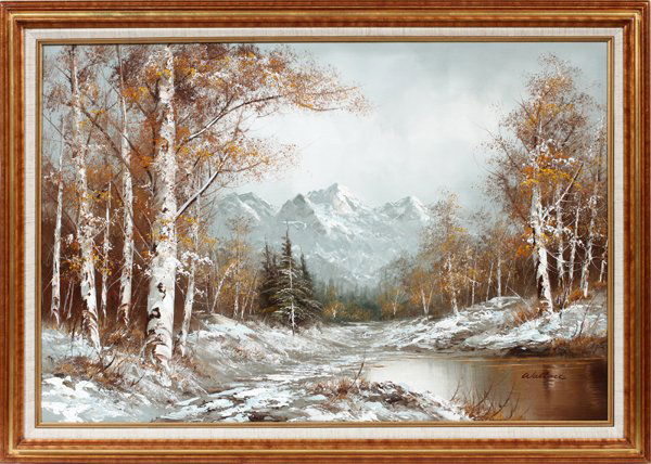 WALLACE OIL ON CANVAS WINTER MOUNTAIN LANDSCAPE (1 of 3)