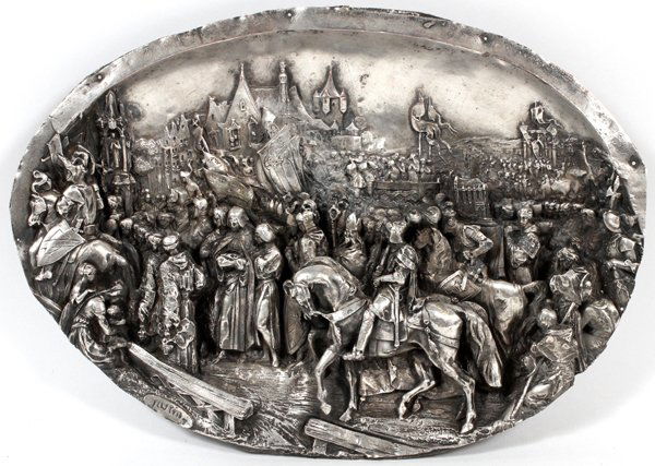 EUROPEAN SILVERPLATE OVER COPPER PLAQUE 19TH C. (1 of 4)