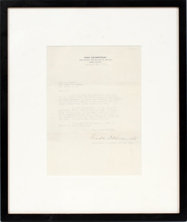 FRANKLIN ROOSEVELT NAVY LETTER JANUARY 21ST 1916 (1 of 3)