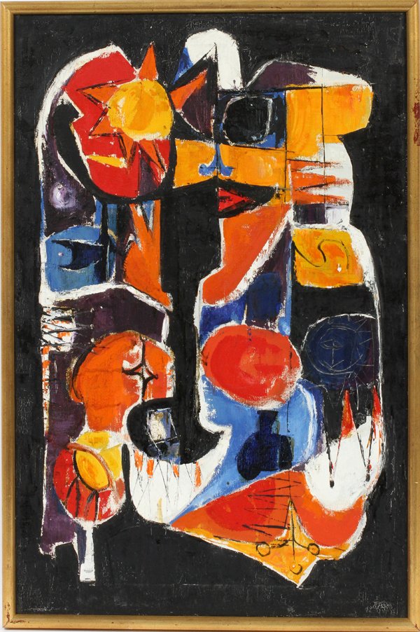 ATTRIBUTED TO HANS MUELLER ABSTRACT OIL ON CANVAS (1 of 3)