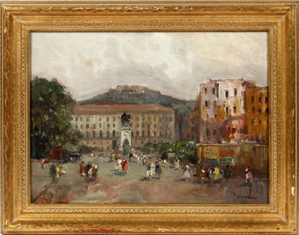 OIL ON BOARD EUROPEAN STREET SCENE (1 of 3)