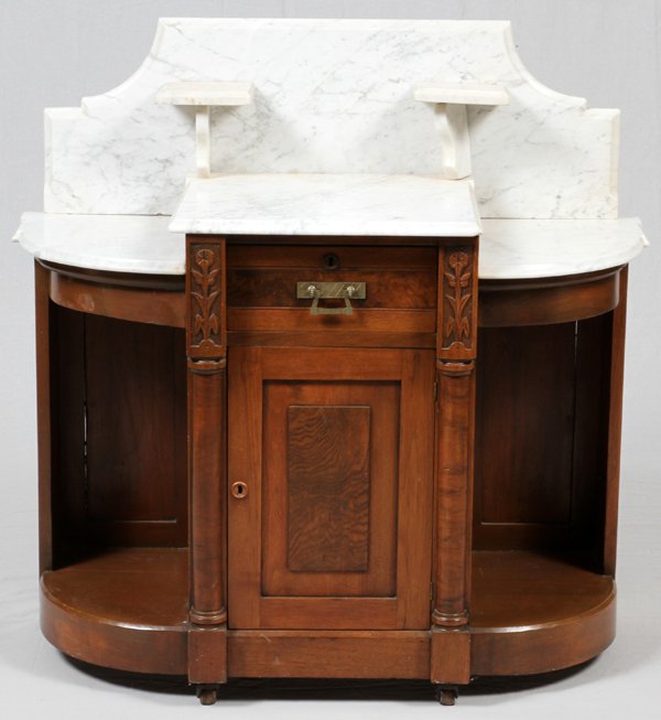 CARVED WALNUT AND MARBLE DRY SINK CIRCA 1870 (1 of 2)