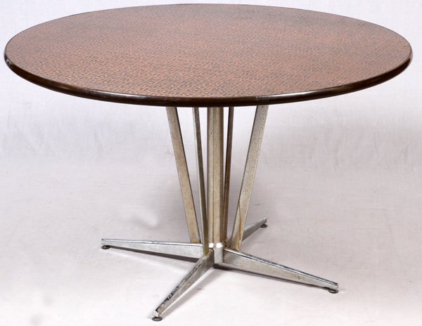 MID CENTURY HAND HAMMERED COPPER TOP ROUND TABLE (1 of 2)