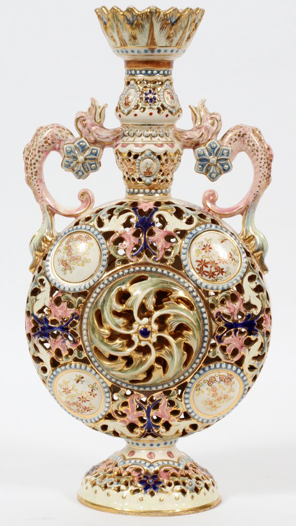 CAPODIMONTE HAND PAINTED PIERCED POTTERY VASE (1 of 2)