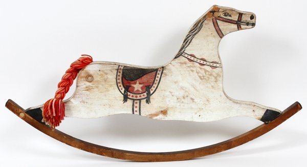 VINTAGE PAINTED WOOD WALL-MOUNT ROCKING HORSE (1 of 2)