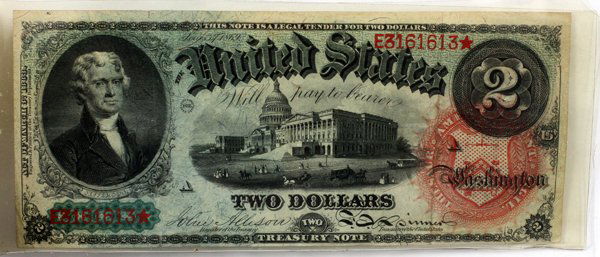 U.S. $2. PAPER CURRENCY # E-3161613  STAR NOTE 1869 (1 of 2)