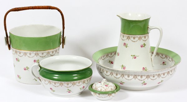 DEMI PORCELAIN CHAMBER SET C. 1900, FIVE PIECES (1 of 1)