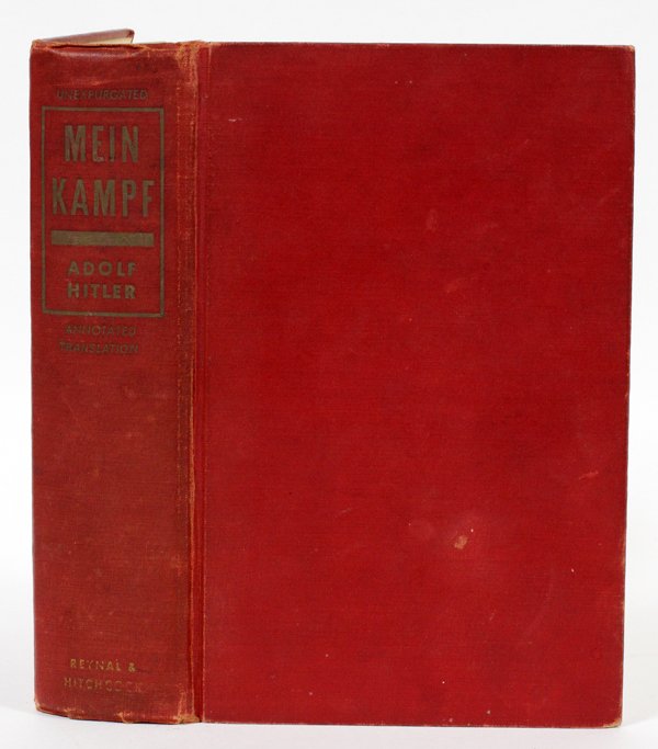 MEIN KAMPF, ADOLPH HITLER 1941: MEIN KAMPF, ADOLPH HITLER, 1941:red cloth cover, Reyanl Hitchcock, 1941, N.Y. By arrangement with Houghton Mifflin Company, Boston Shows use. Complete and unabridged. For a high resolution photo