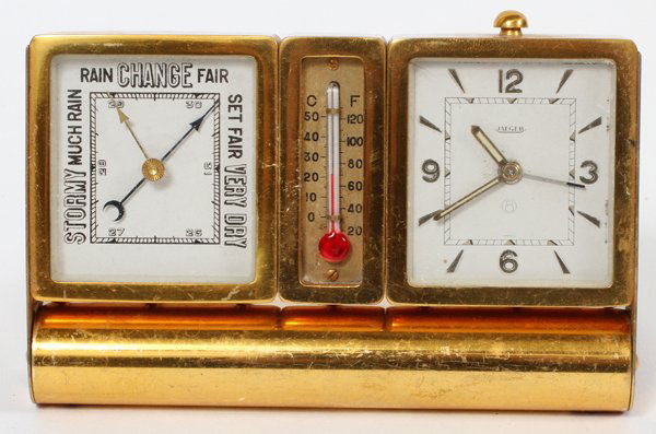 JAEGER BRASS TRAVEL CLOCK WEATHER & TIME (1 of 2)