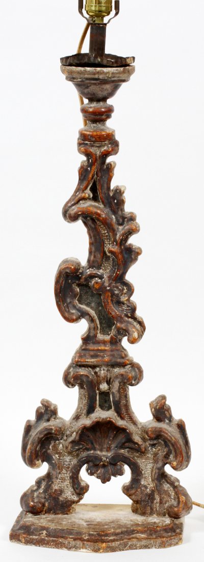 ITALIAN CARVED WOOD & GESSO CANDLE PRICKET (1 of 2)