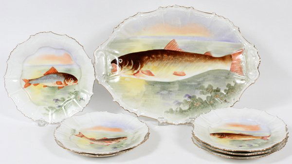 BLAKEMAN & HENDERSON, LIMOGES PORCELAIN FISH SET (1 of 3)