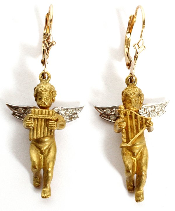 GOLD  & DIAMOND ANGEL DROP EARRINGS (1 of 4)