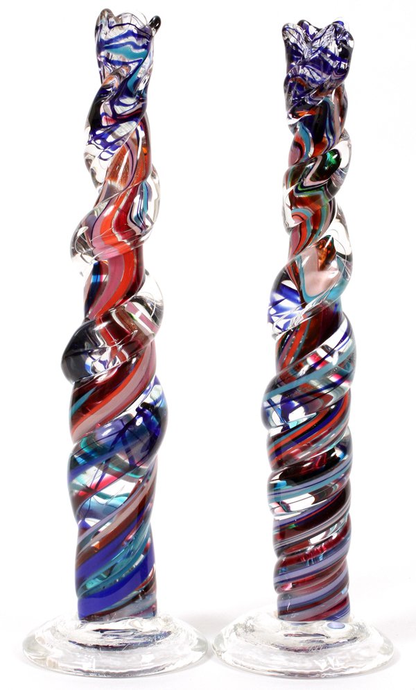 STUDIO GLASS CANDLESTICKS 1994, PAIR (1 of 4)