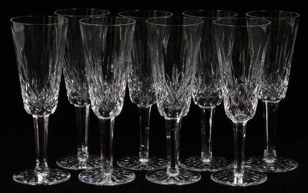 WATERFORD 'LISMORE' CRYSTAL CHAMPAGNE FLUTES, EIGHT (1 of 2)