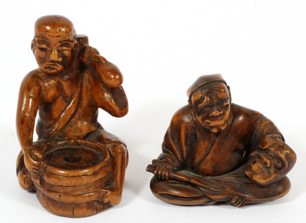 JAPANESE WOOD NETSUKES 19TH C. TWO (1 of 2)