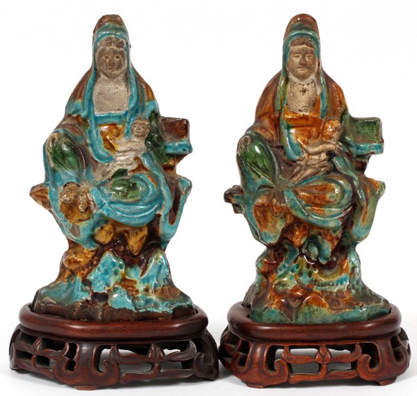 CHINESE POTTERY FIGURES, PAIR (1 of 4)