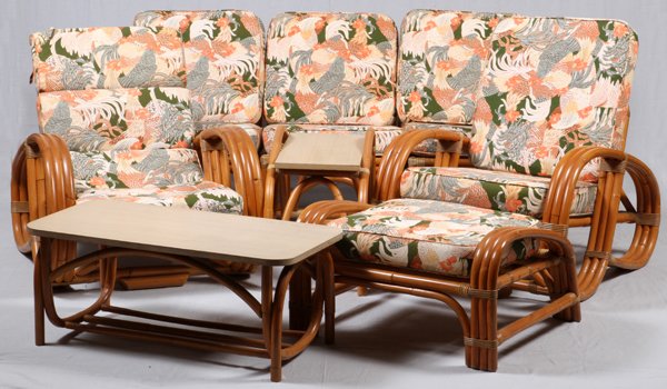 RATTAN PATIO ENSEMBLE, SIX PIECES (1 of 2)