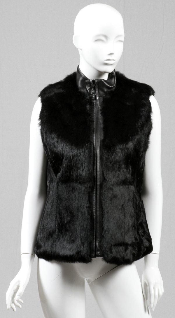 DYED BLACK RABBIT FUR & LEATHER REVERSIBLE VEST (1 of 2)
