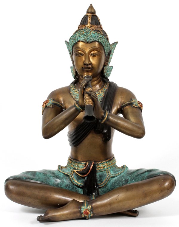 THAI PATINATED METAL SEATED MUSICIAN (1 of 2)