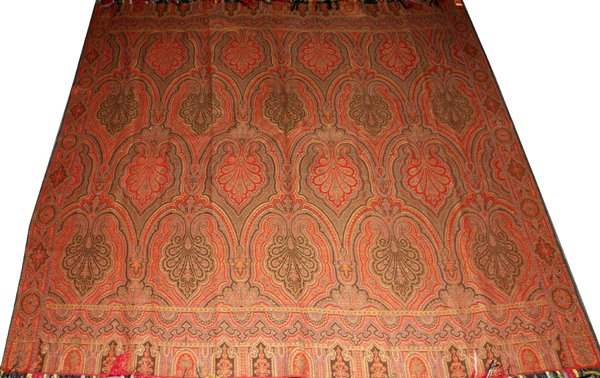 ANTIQUE PAISLEY WOVEN RED PIANO SHAWL (1 of 2)