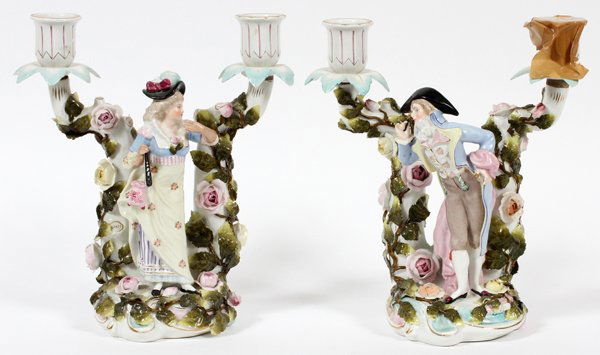 GERMAN PORCELAIN FIGURAL CANDLESTICKS, PAIR (1 of 3)