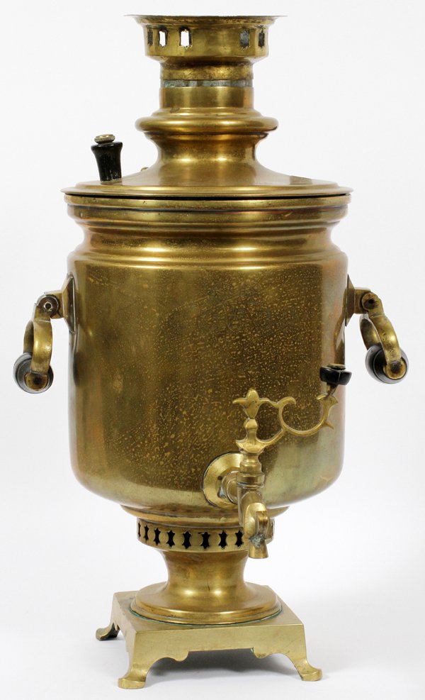 RUSSIAN BRASS SAMOVAR AND TRAY 19TH C. (1 of 2)
