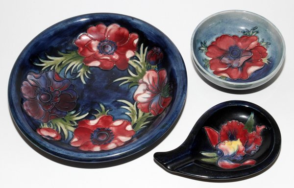 MOORCROFT POTTERY DISHES, THREE (1 of 2)