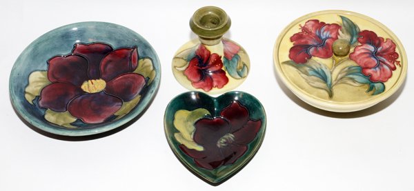 MOORCROFT POTTERY BOWLS, CANDLESTICK & BOX (1 of 2)