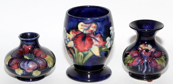 MOORCROFT POTTERY VASES, THREE (1 of 2)