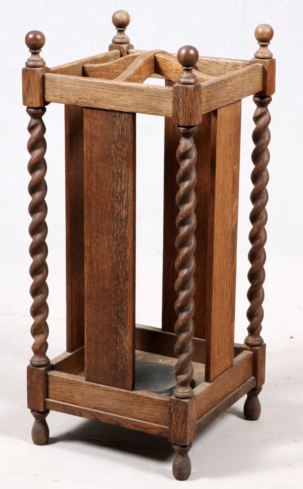 AMERICAN OAK UMBRELLA STAND C. 1900 SQUARE (1 of 2)