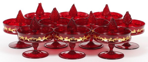 MURANO RED GLASS PLACE CARD/CANDY HOLDERS C. 1930 (1 of 2)