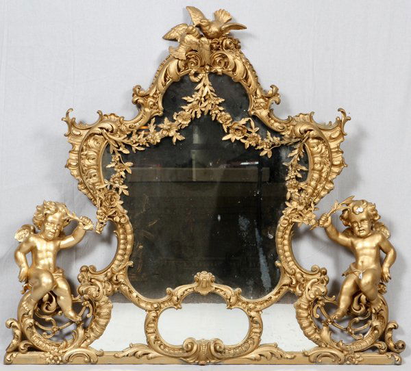 ROCOCO STYLE GILT GESSO & CARVED WOOD MIRROR (1 of 3)