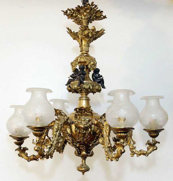 FRENCH GILT METAL FIGURAL SIX-LIGHT CHANDELIER (1 of 7)