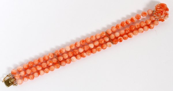 14KT YELLOW GOLD & CORAL BEAD BRACELET (1 of 2)
