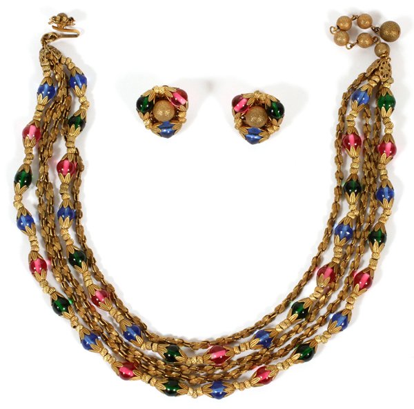 MIRIAM HASKELL COSTUME NECKLACE & PAIR OF EARCLIPS (1 of 3)