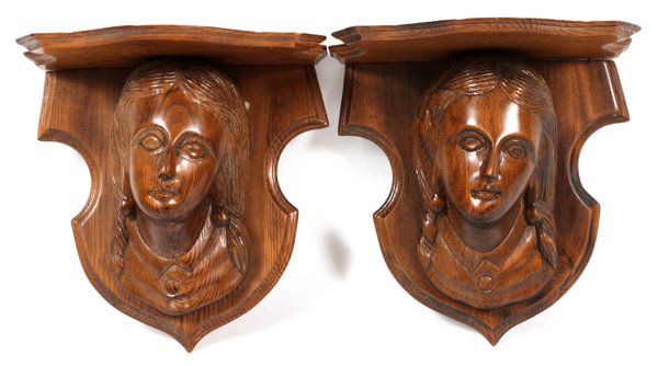 CARVED OAK FIGURAL CORBELS PAIR (1 of 2)