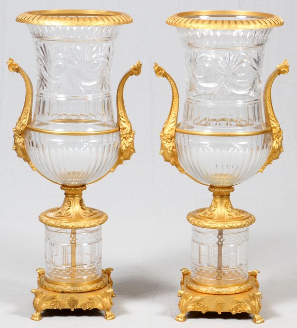 D'ORE BRONZE AND CUT CRYSTAL PALACE URNS PAIR (1 of 2)