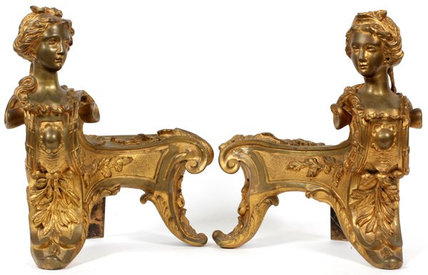 FRENCH D'ORE BRONZE FIGURAL CHENETS C.1900 (1 of 6)